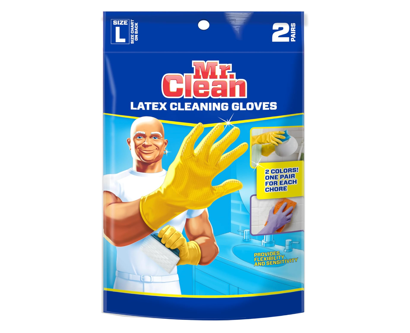 Mr. Clean Large Reusable Latex Cleaning Gloves (2 Pairs)