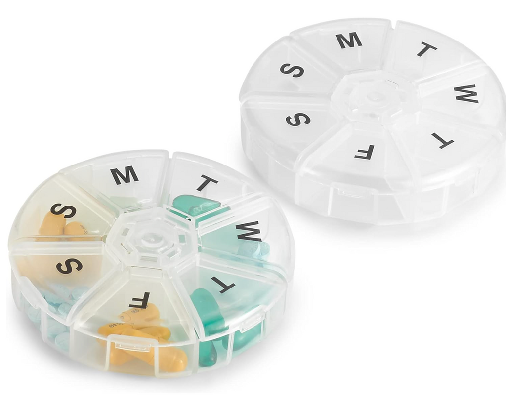 Weekly Pill Organizer 7-Day Round (Pack of 2) — Large Capacity, Travel Friendly