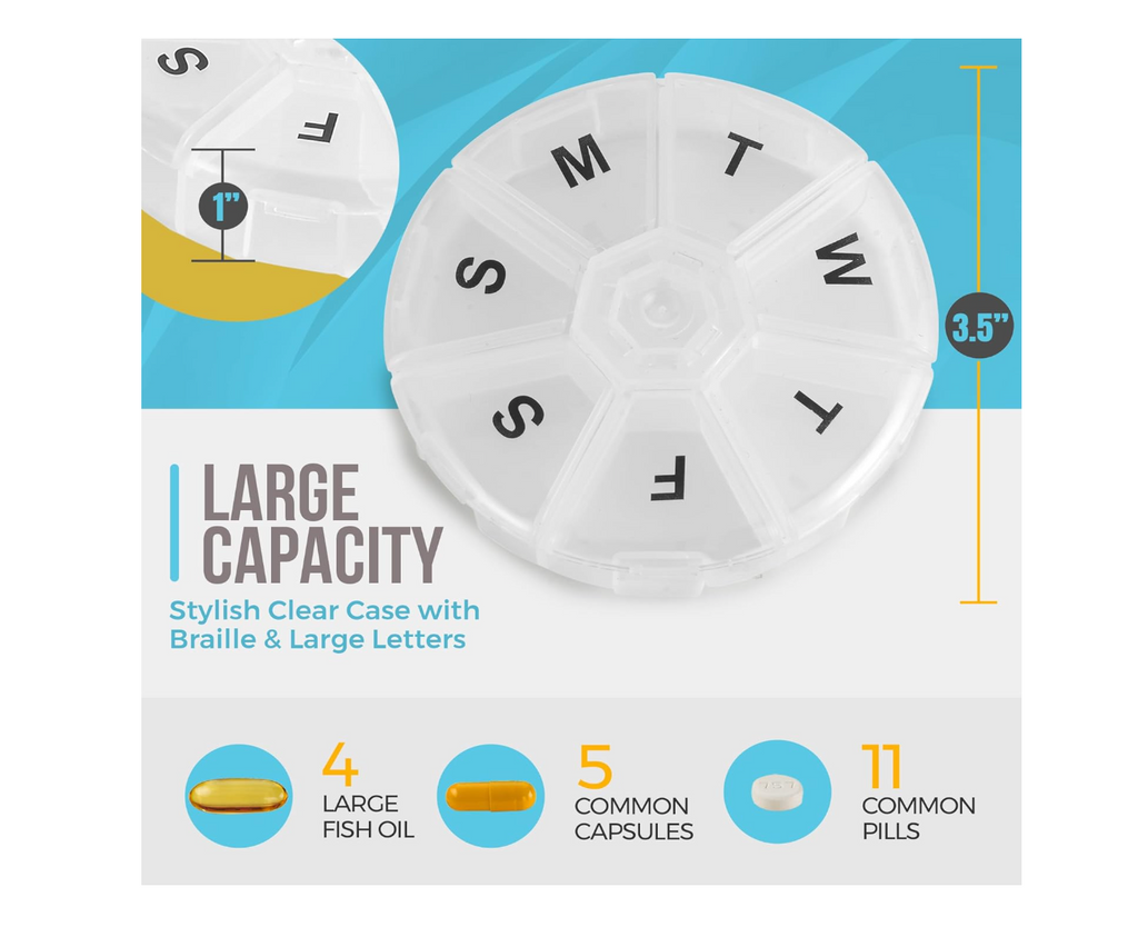 Weekly Pill Organizer 7-Day Round (Pack of 2) — Large Capacity, Travel Friendly