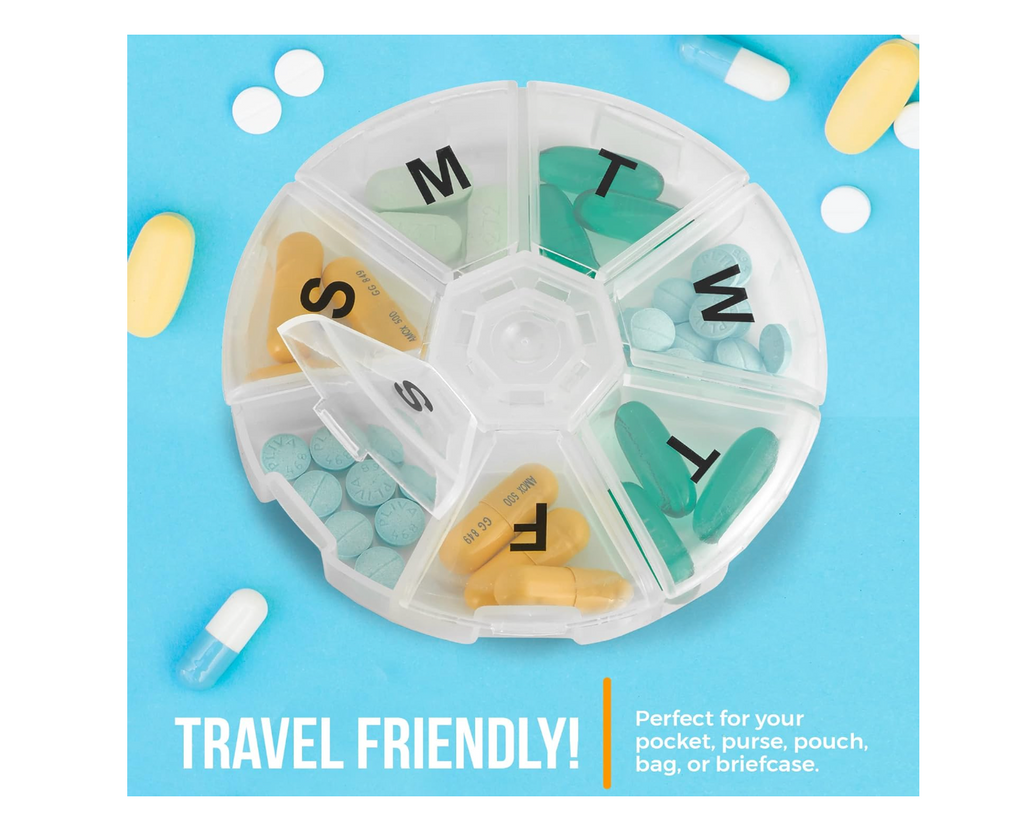 Weekly Pill Organizer 7-Day Round (Pack of 2) — Large Capacity, Travel Friendly
