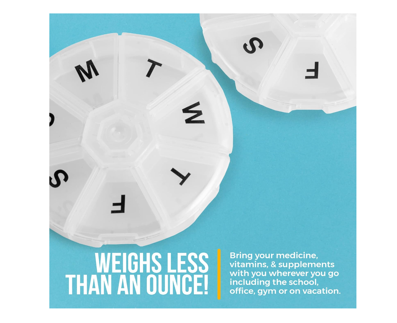 Weekly Pill Organizer 7-Day Round (Pack of 2) — Large Capacity, Travel Friendly