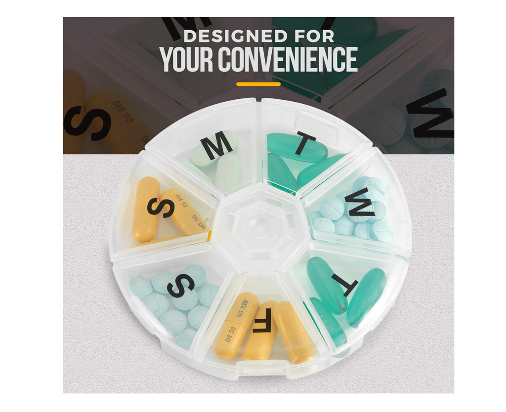 Weekly Pill Organizer 7-Day Round (Pack of 2) — Large Capacity, Travel Friendly