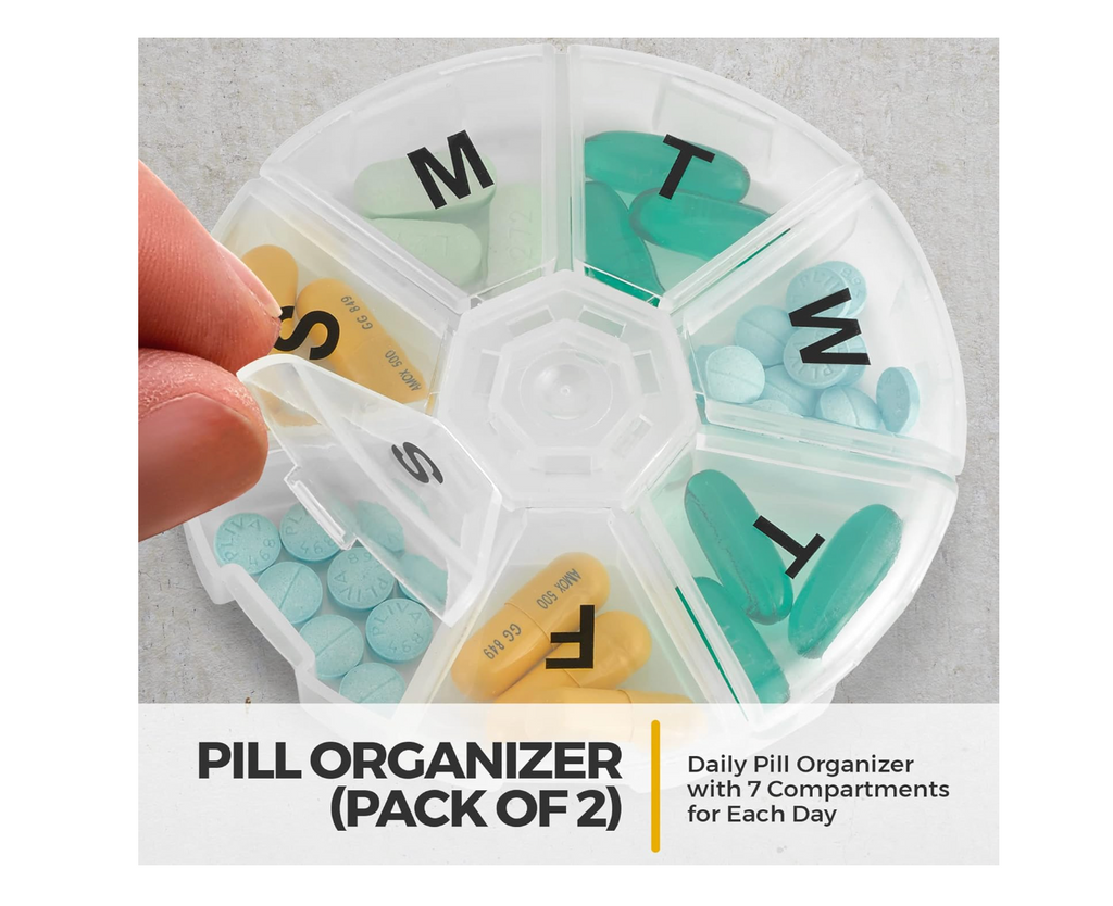Weekly Pill Organizer 7-Day Round (Pack of 2) — Large Capacity, Travel Friendly