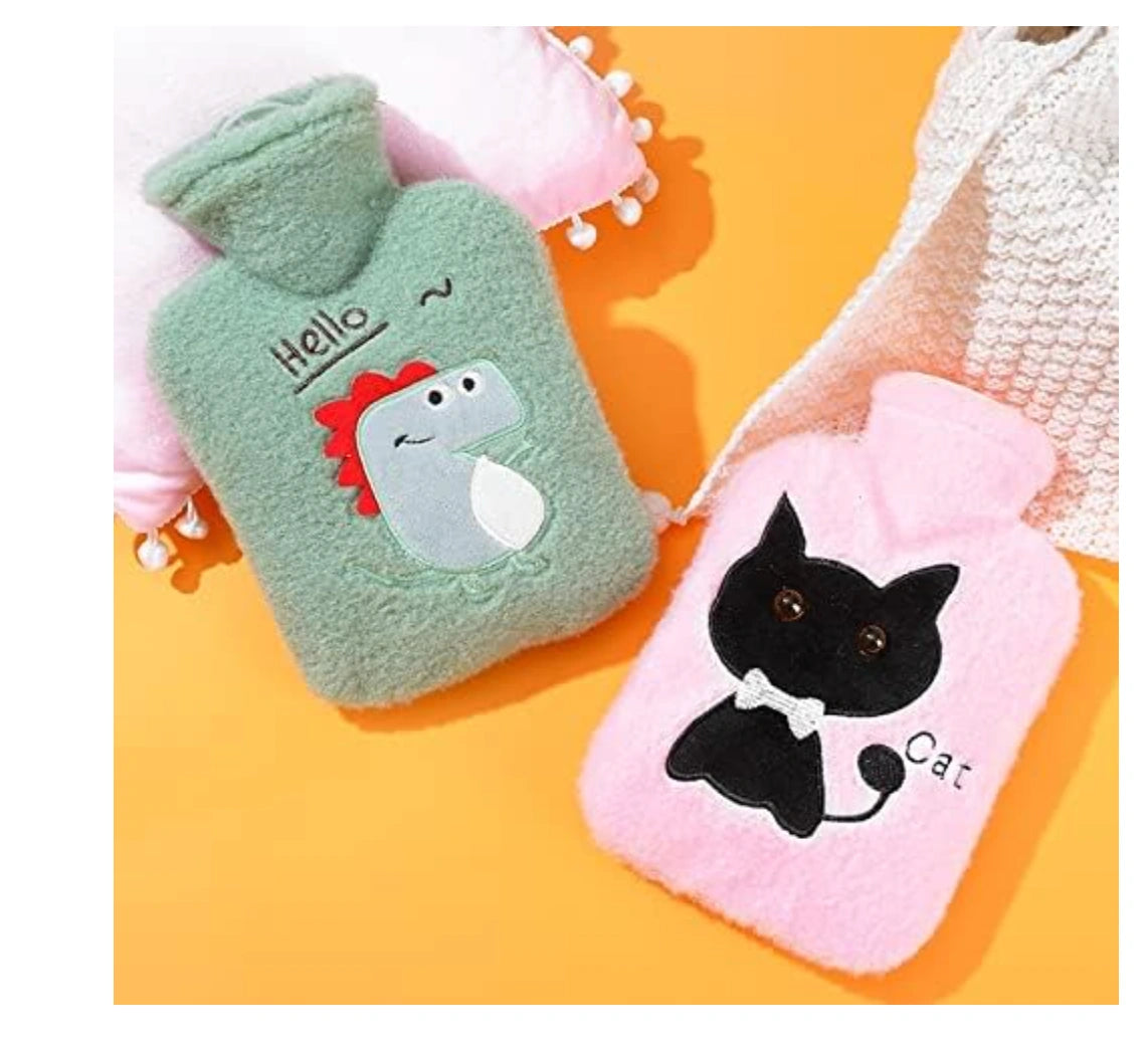 Plush Cartoon Hot Water Bottle with a Removable Cover