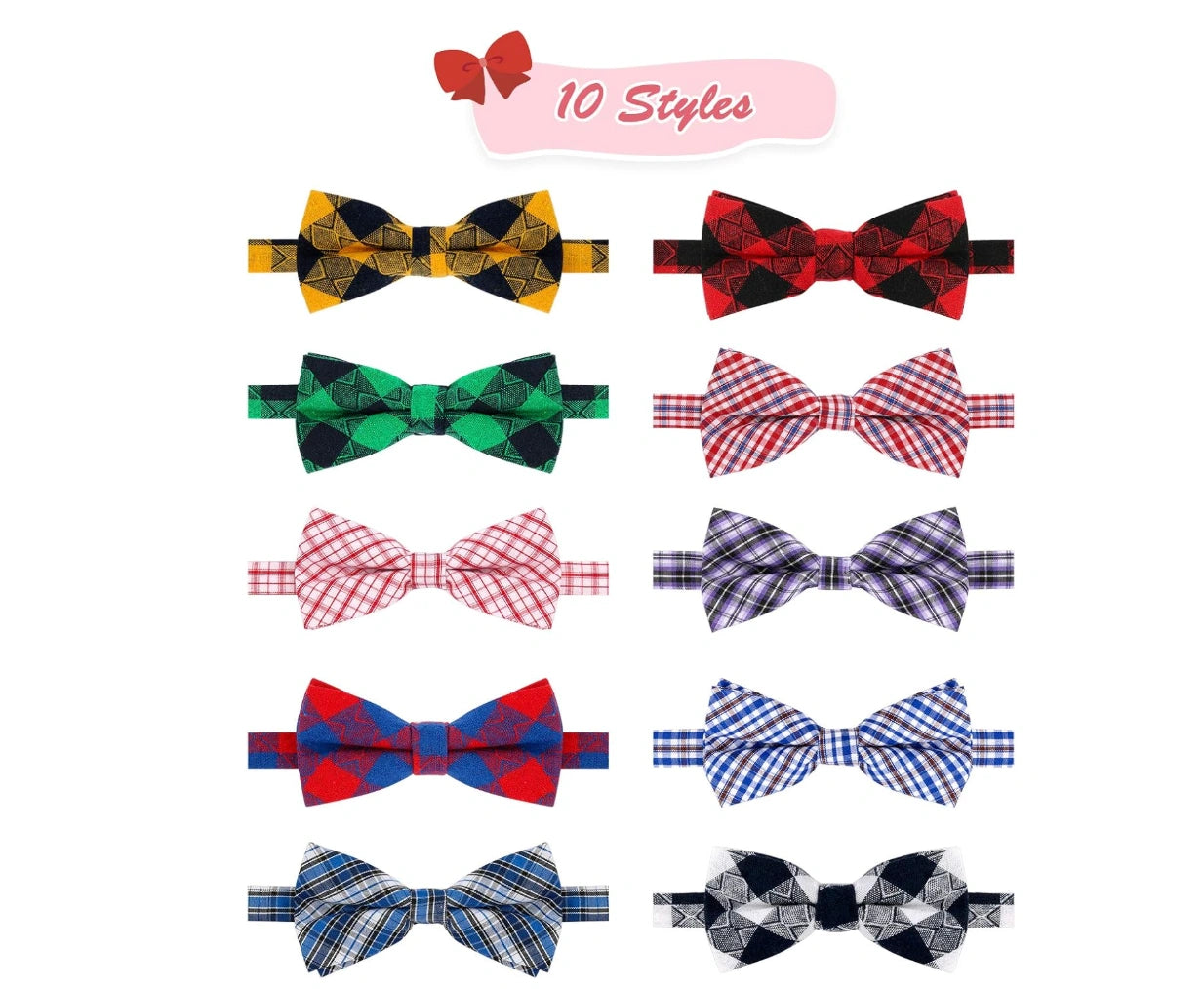 BWOGUE 10-Piece Plaid Dog Bow Tie Set