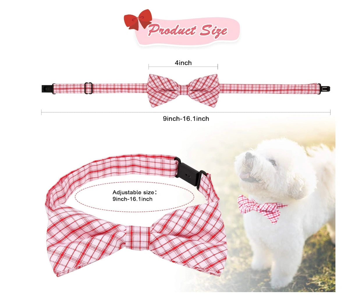 BWOGUE 10-Piece Plaid Dog Bow Tie Set