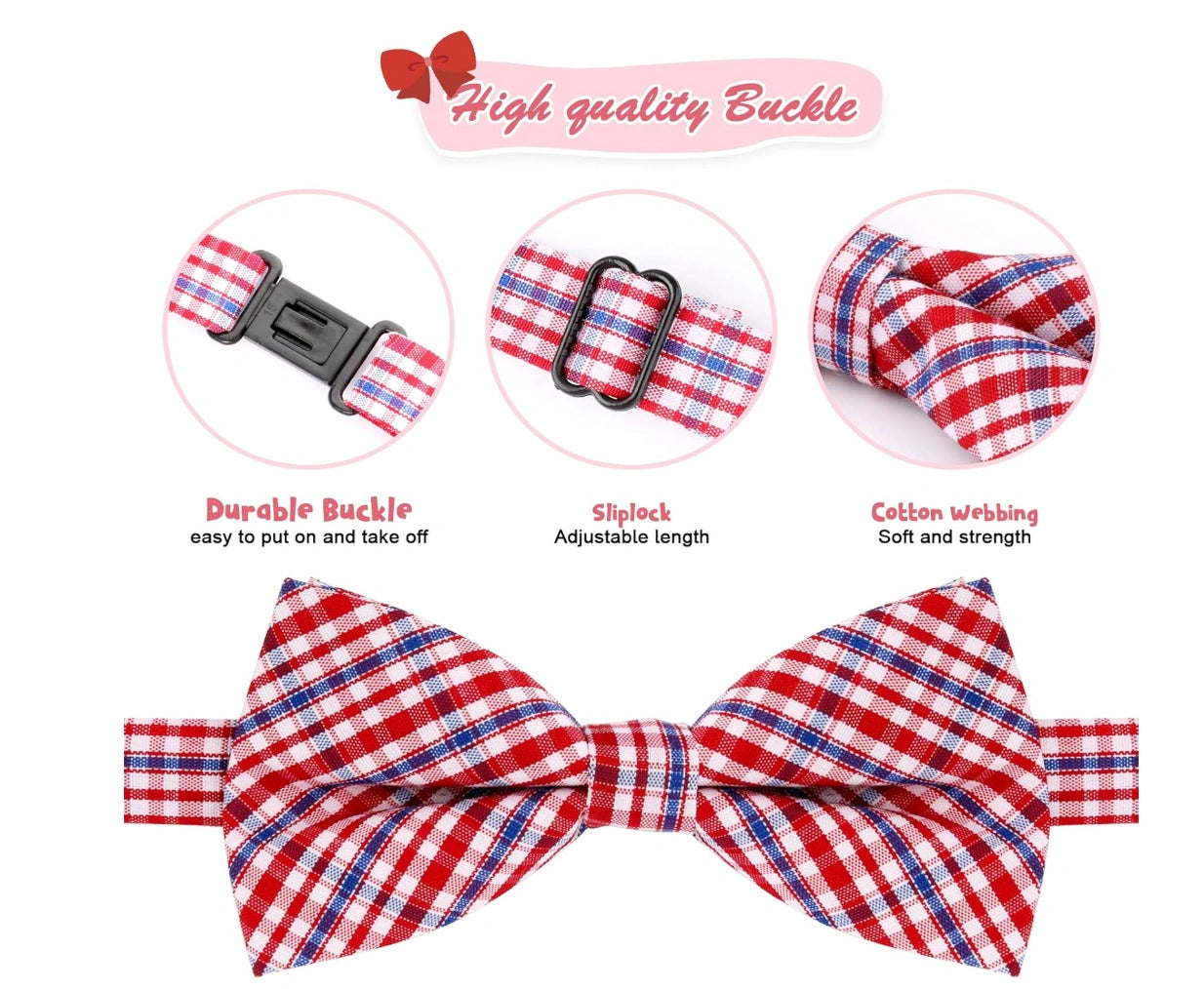 BWOGUE 10-Piece Plaid Dog Bow Tie Set