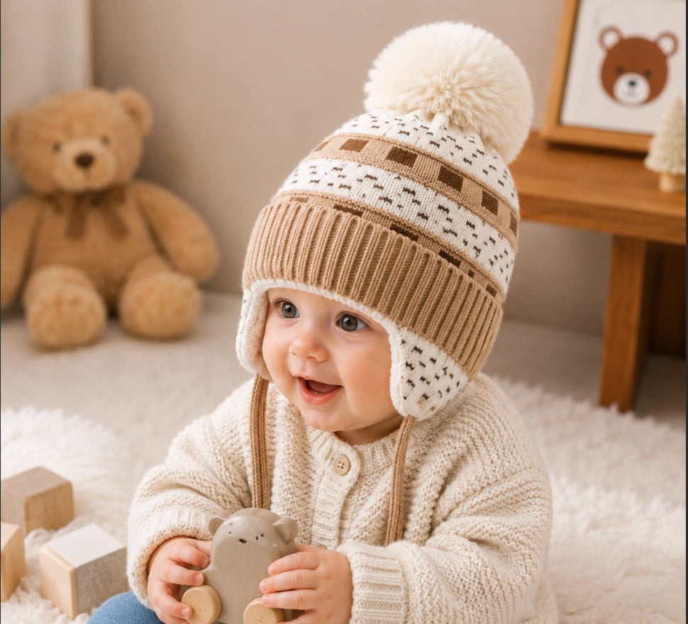 Cozy Knit Trapper Baby Beanie (Pom-Pom Edition)