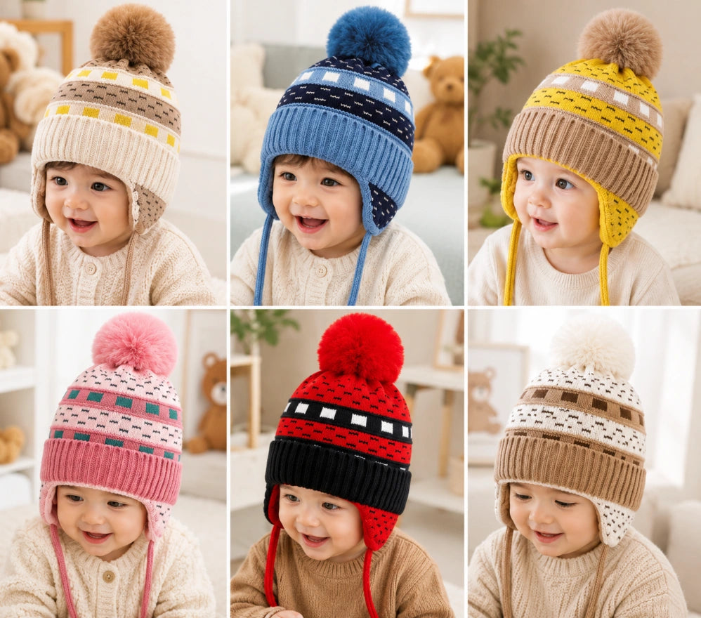 Cozy Knit Trapper Baby Beanie (Pom-Pom Edition)