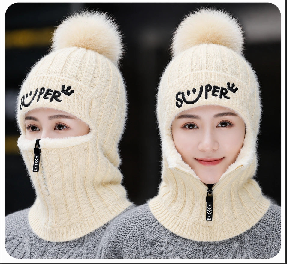 All-in-One Winter Balaclava Hat with Zipper Face Protection