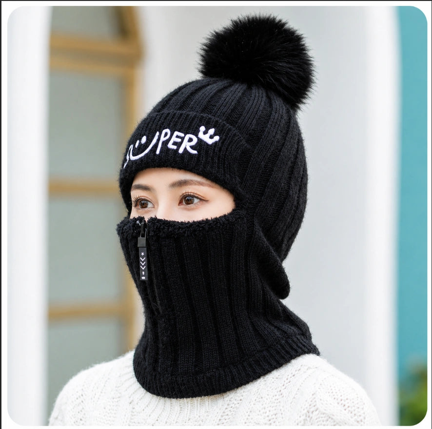 All-in-One Winter Balaclava Hat with Zipper Face Protection