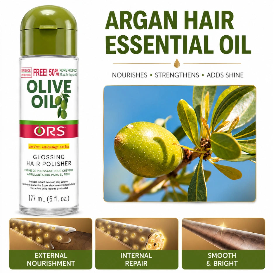 ORS Olive Oil Glossing Hair Polisher (177 mL / 6 fl oz bottle).