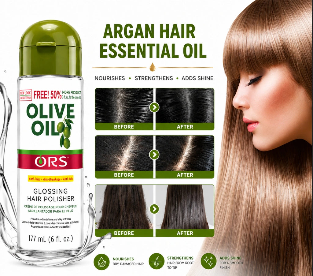 ORS Olive Oil Glossing Hair Polisher (177 mL / 6 fl oz bottle).