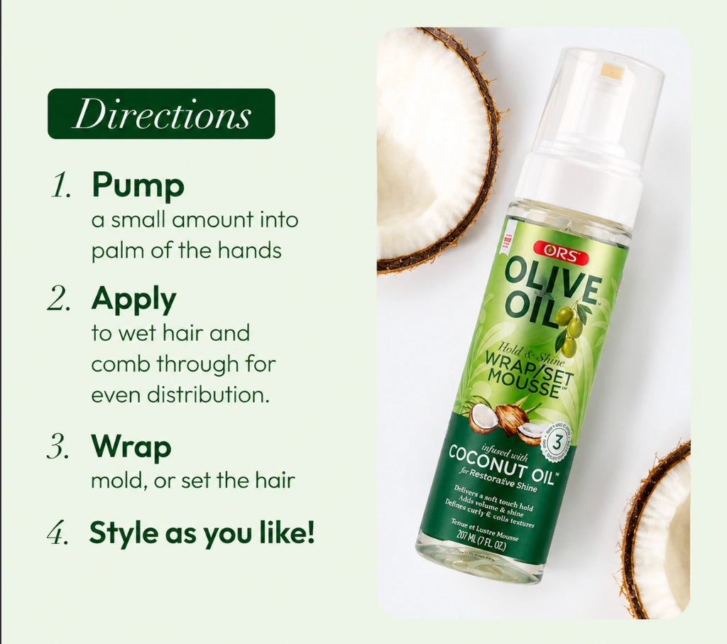ORS Olive Oil Wrap/Set Mousse (207 mL / 7 fl. oz. bottle).