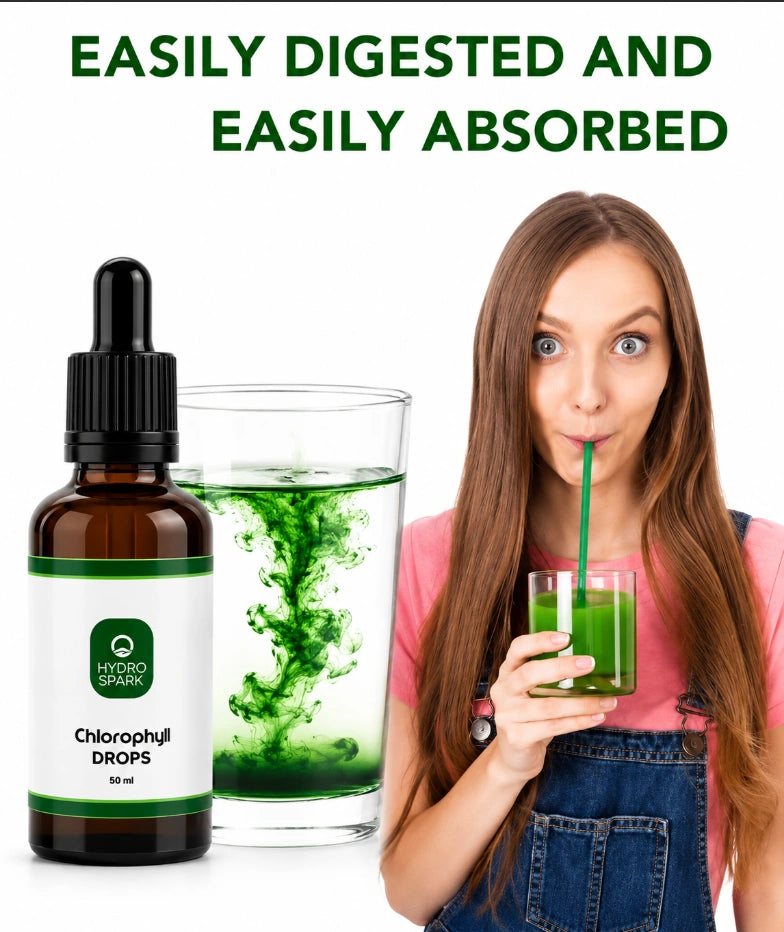 Hydro Spark Chlorophyll Drops (50 ml dropper bottle).