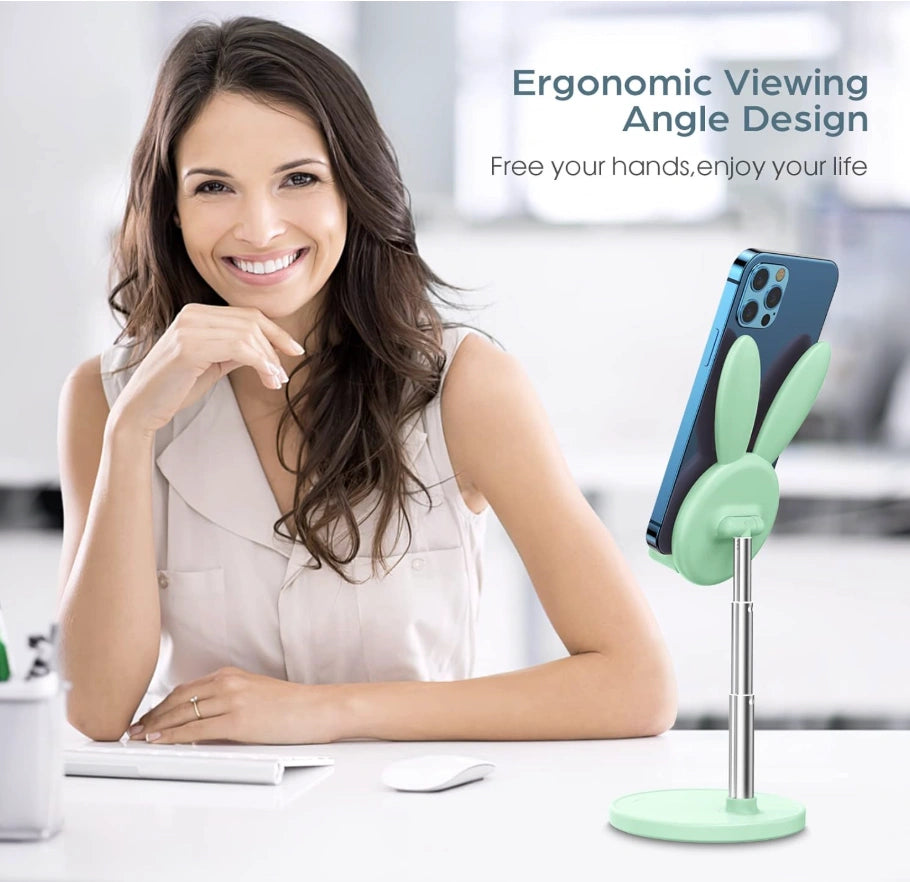 Angle and Height Adjustable Cute Bunny Desktop Phone and Tablet Stand.