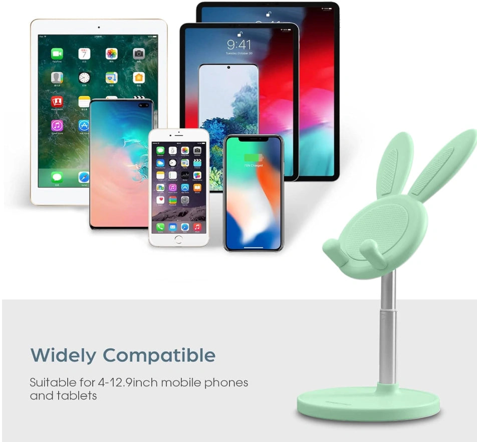 Angle and Height Adjustable Cute Bunny Desktop Phone and Tablet Stand.