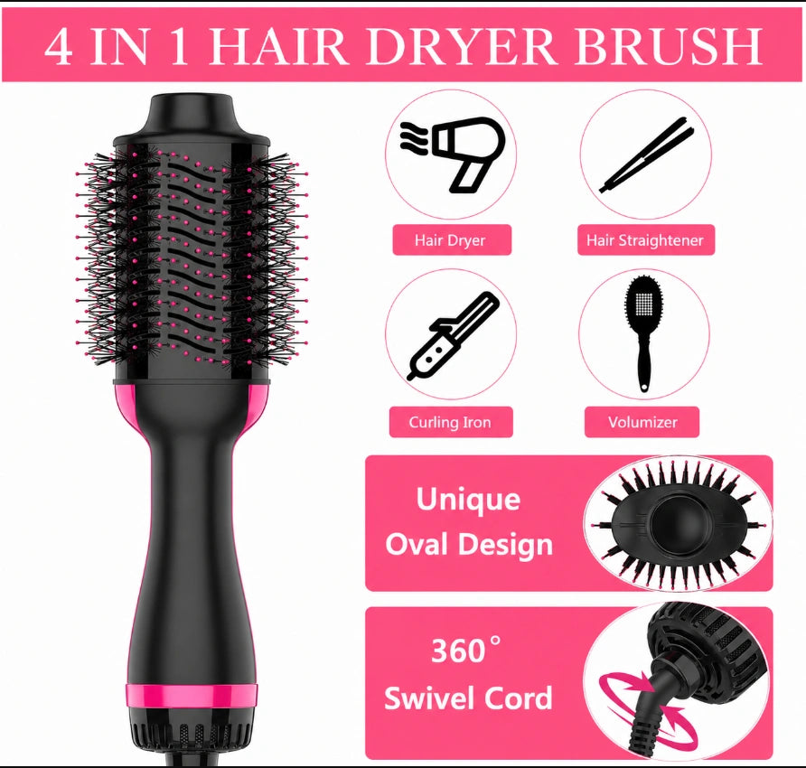 "One-Step" oval hot air hair dryer brush and volumizer