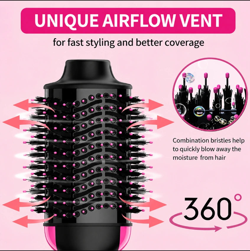 "One-Step" oval hot air hair dryer brush and volumizer